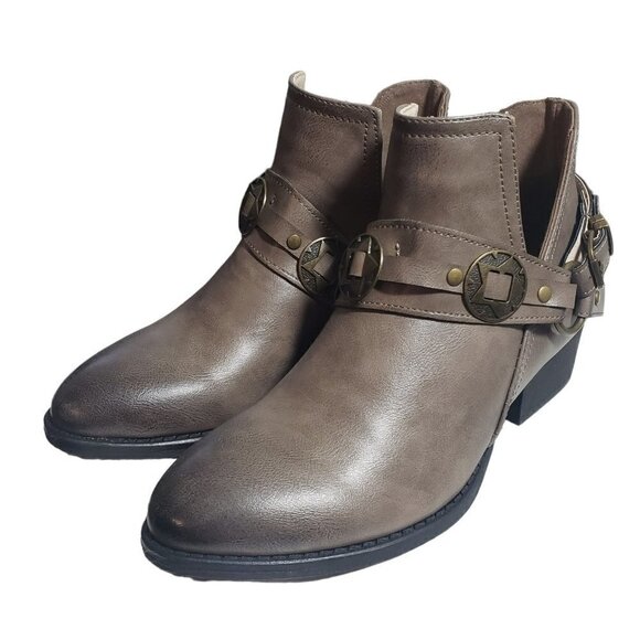 GC Shoes Womens Elisa Taupe Western Almond Toe Booties Ankle Boots Size 6.5 - Picture 1 of 8